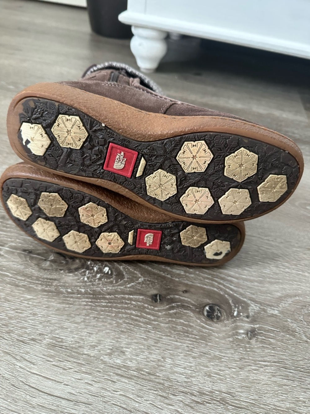 The North Face Brown Suede Winter Boots with Gray Knit Cuffs - Picture 4 of 9